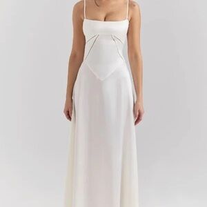 Elegant White Satin Maxi Slip Dress with Thin Straps